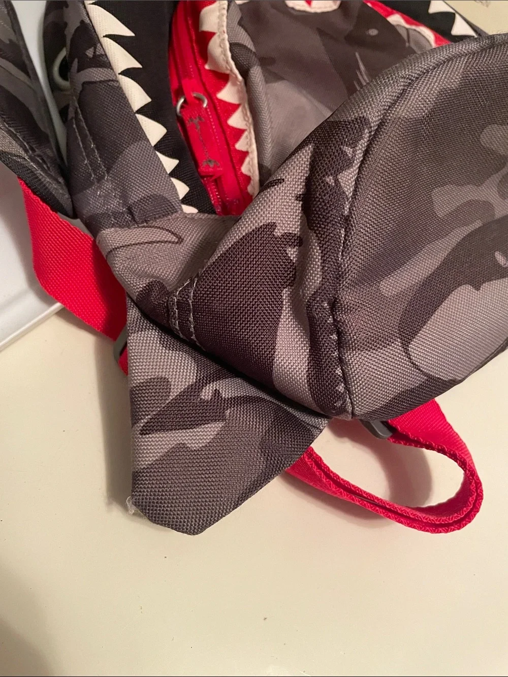 GAP Gray Camo Shark-Teeth Backpack with Red Trim